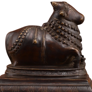 Vintage Brass Nandi Sculpture | 6" x 6.5" x 4.5" | 1.66 kg | Antique Finish | Traditional Hindu Temple Bull Art | Compact Sacred Decor | Jaipurio
